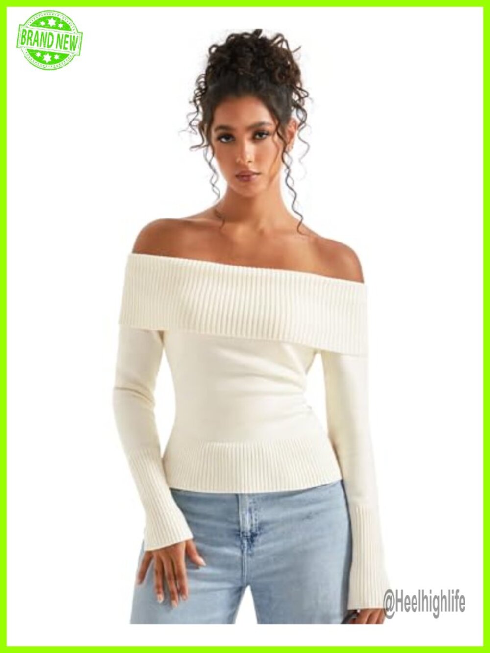 Off Shoulder Ribbed Knit Sweater Modal Long Sleeve Pullover Going Out Top